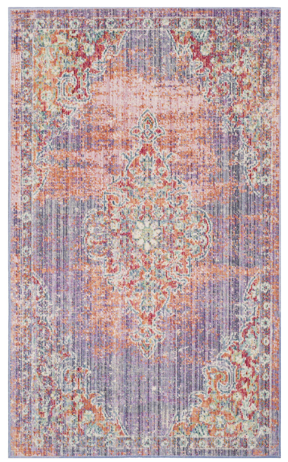 Tapis bohème chic en coton violet/rose, 122 x 183 cm