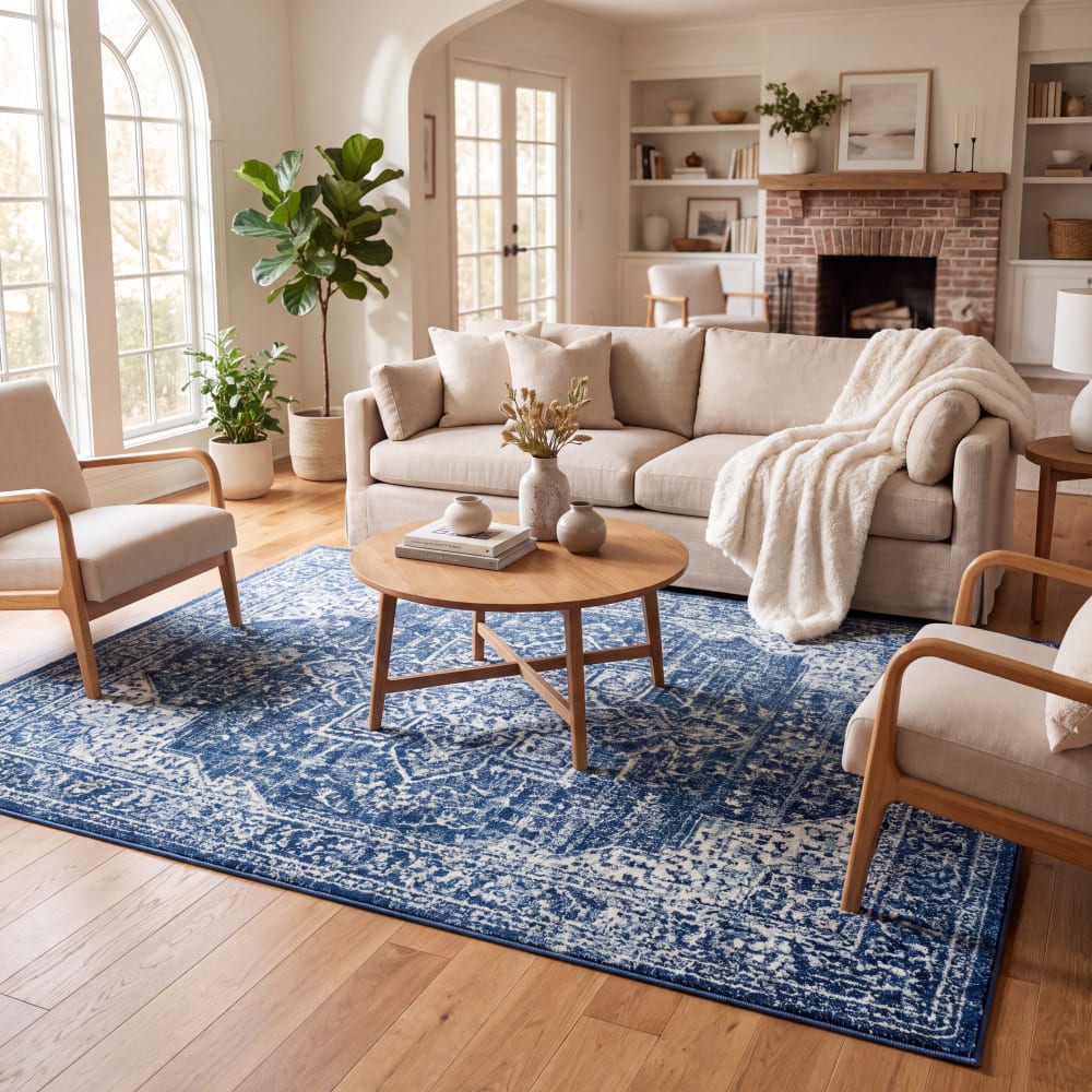 Tapis de transition en polypropylène bleu/blanc, 155 x 229 cm — vue 3
