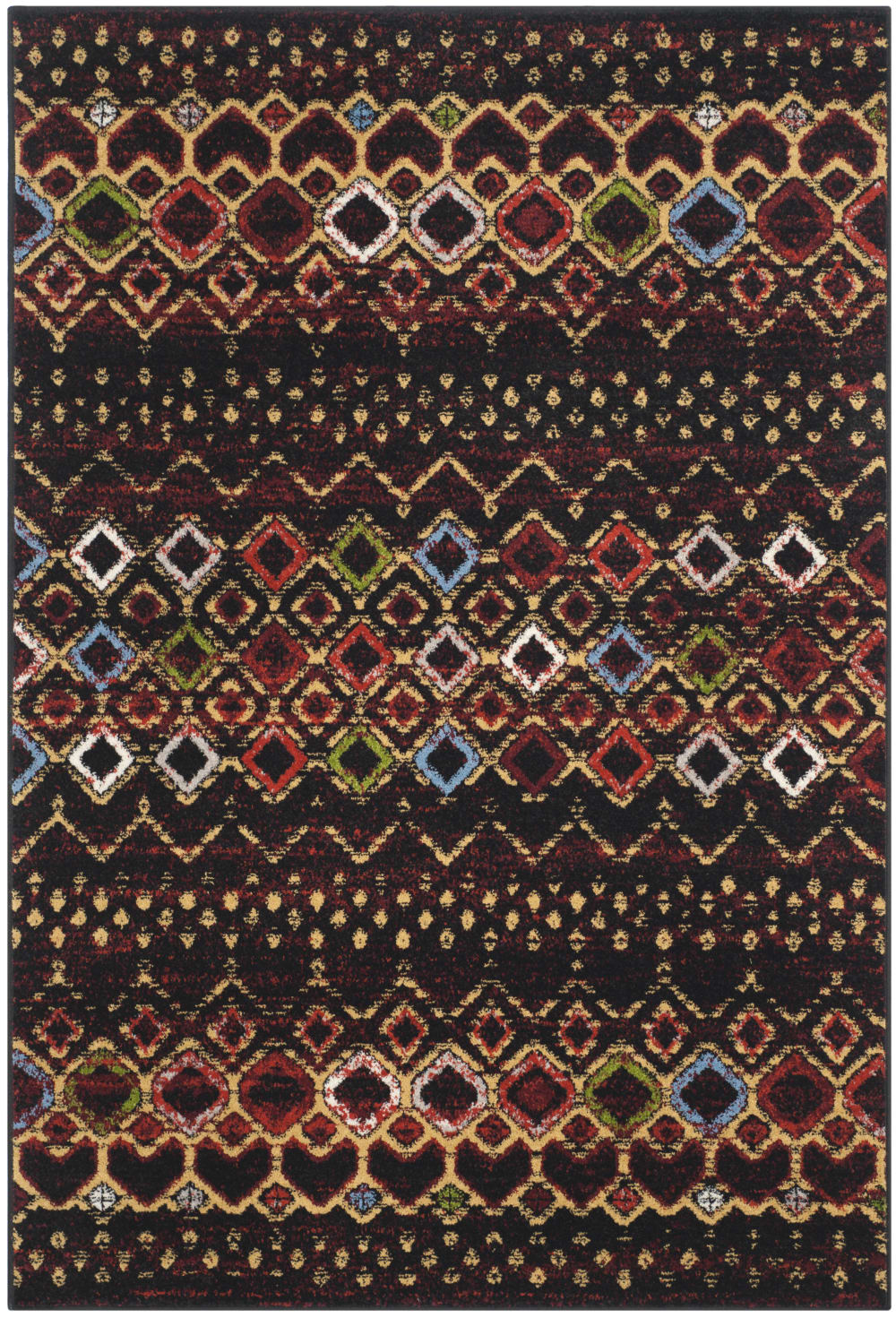Tapis bohémien en polypropylène noir/multicolore, 122 x 183 cm
