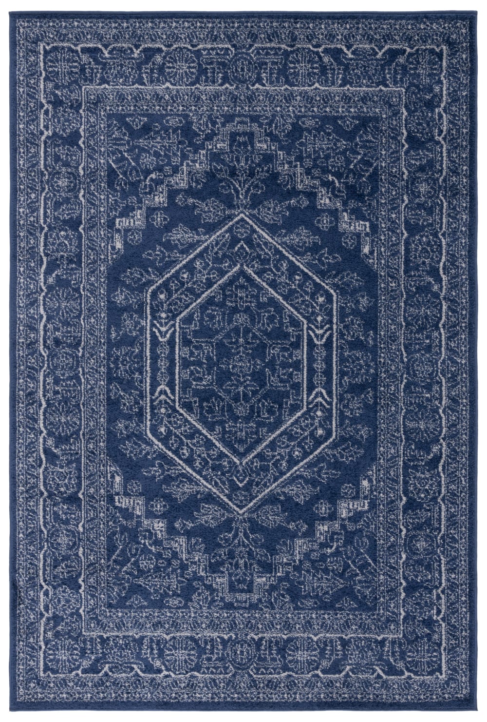 Tapis médaillon en polypropylène bleu/blanc, 122 x 183 cm