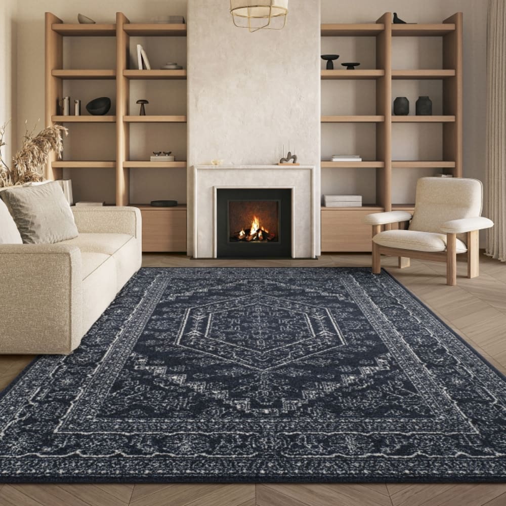 Tapis médaillon en polypropylène bleu/blanc, 122 x 183 cm — vue 3