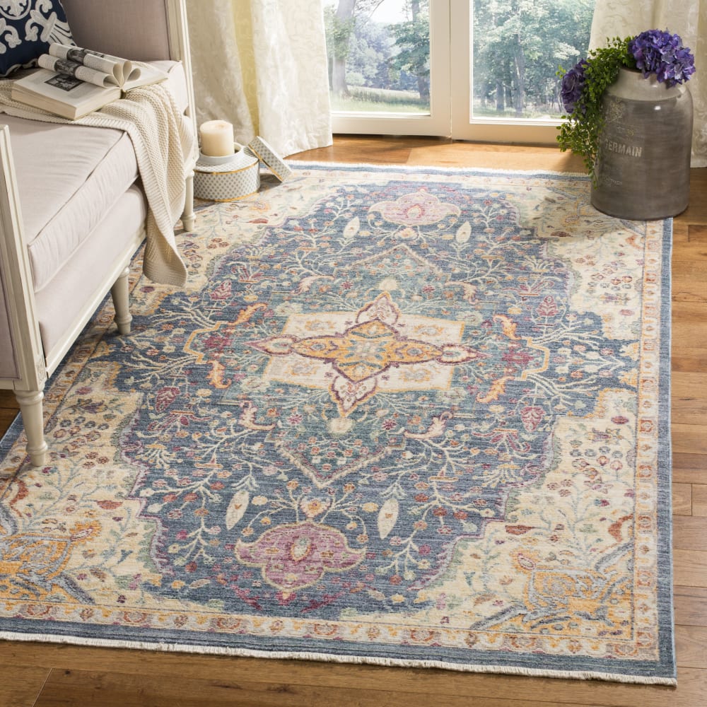 Tapis traditionnel en viscose bleu/violet, 122 x 183 cm — vue 3