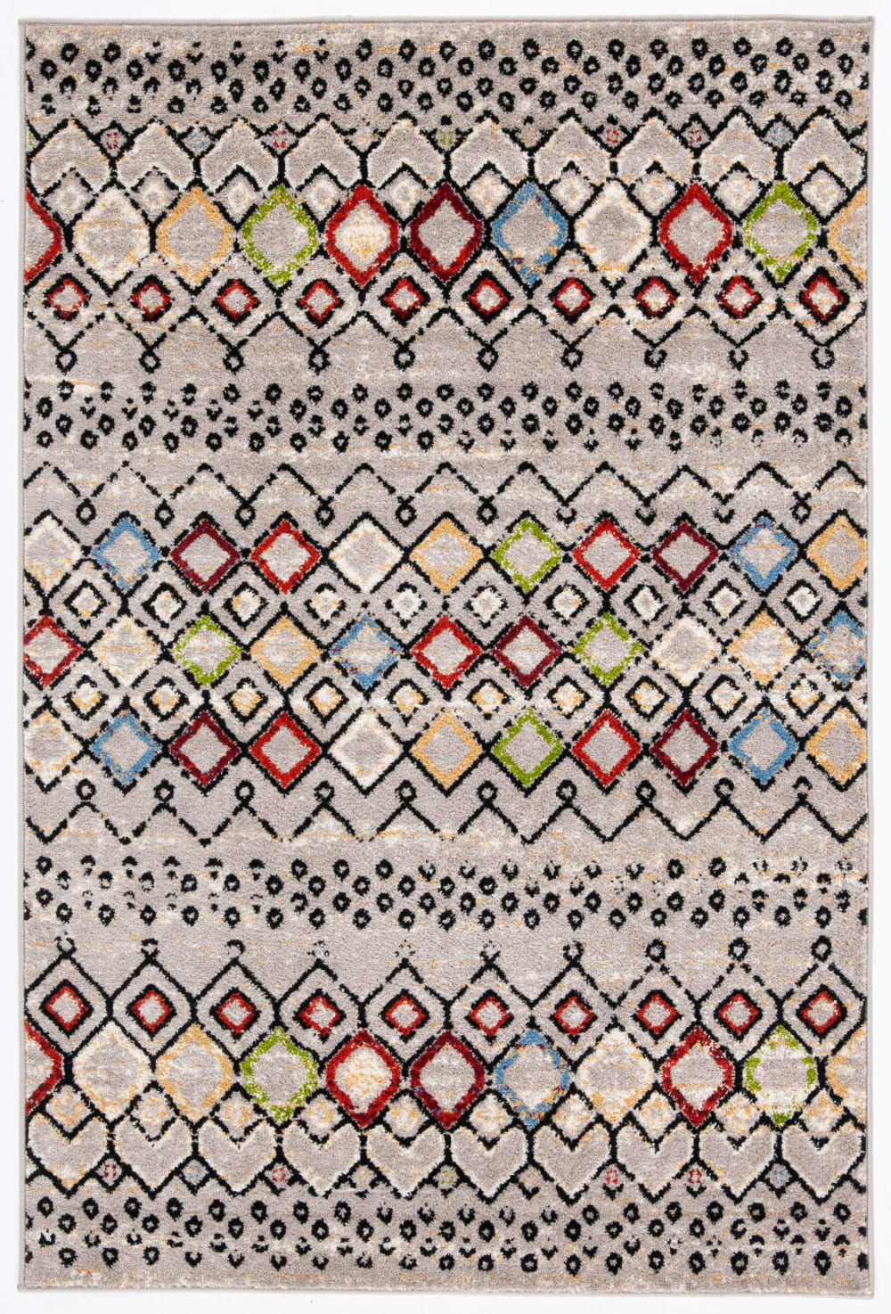 Tapis bohémien en polypropylène gris/multicolore, 122 x 183 cm