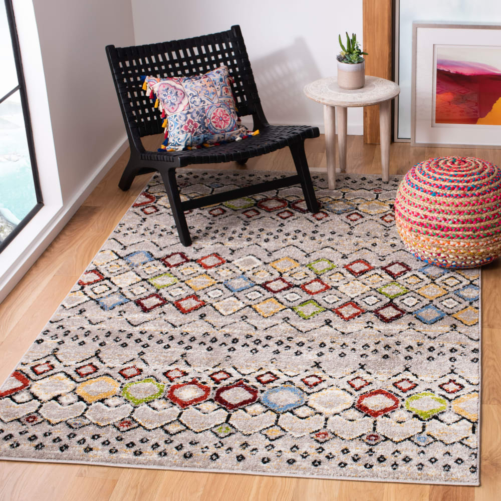 Tapis bohémien en polypropylène gris/multicolore, 122 x 183 cm — vue 3
