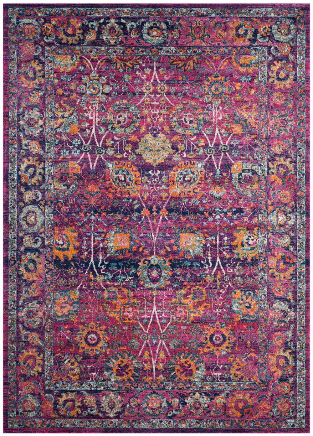 Tapis traditionnel en polypropylène rose/multicolore, 201 x 274 cm