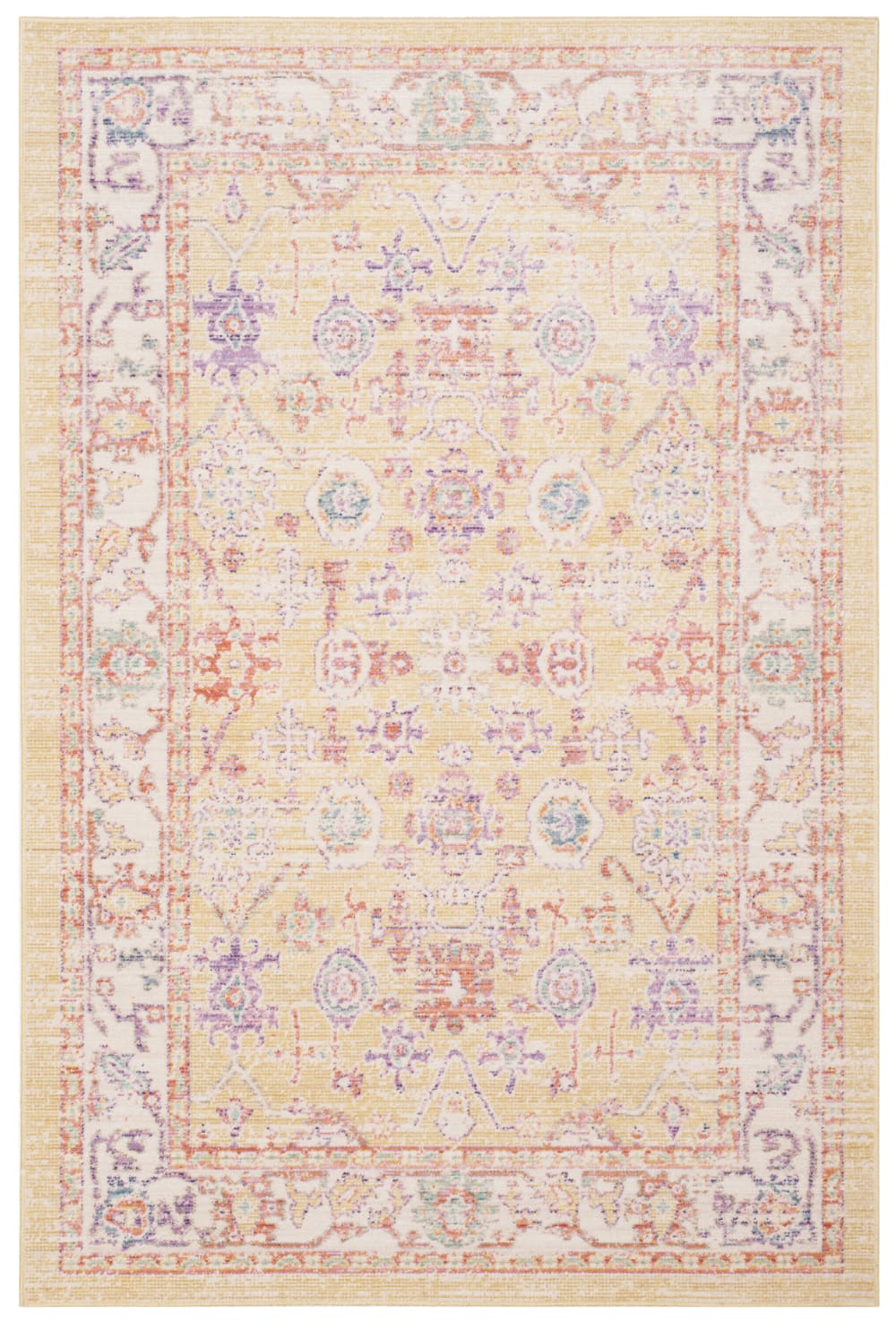Tapis bohème chic en coton or/violet, 122 x 183 cm