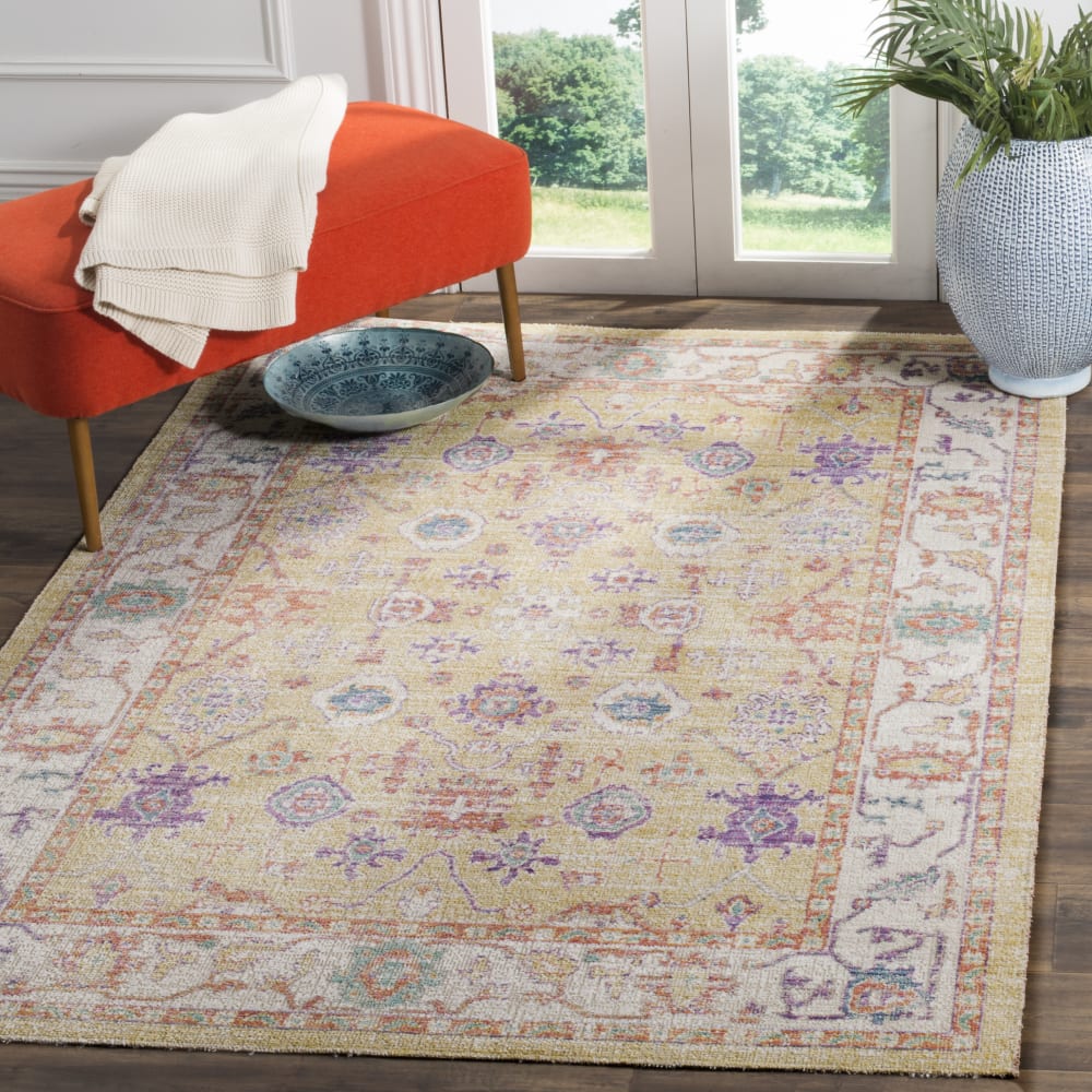 Tapis bohème chic en coton or/violet, 122 x 183 cm — vue 3