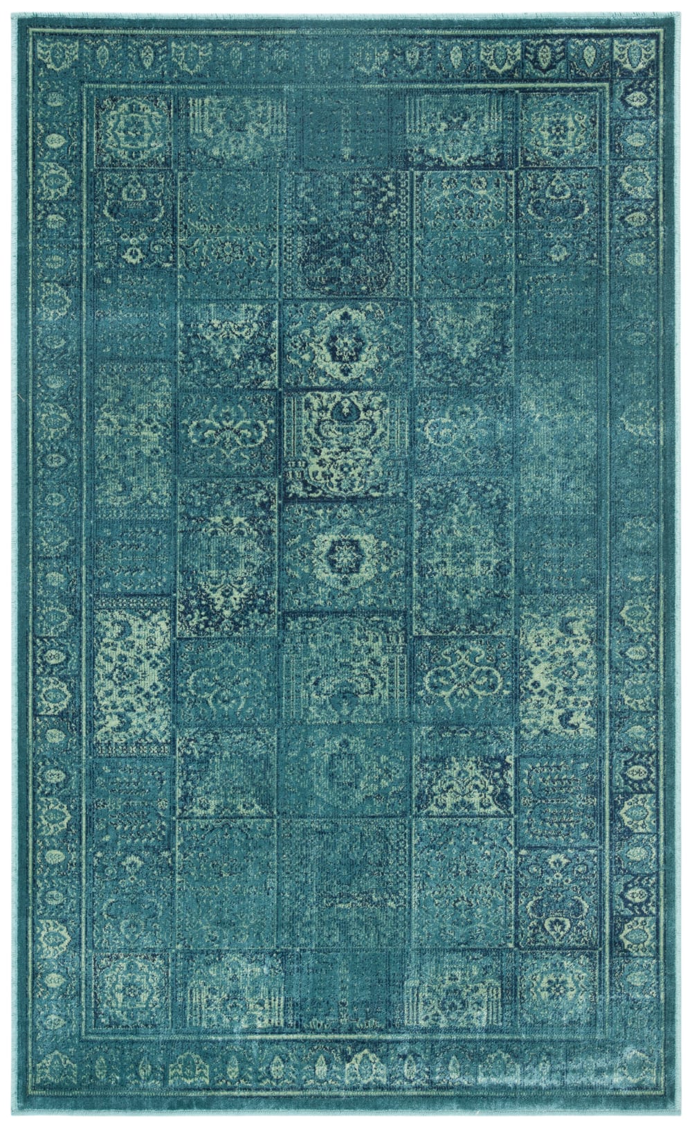 Tapis traditionnel en viscose bleu/multicolore, 122 x 170 cm