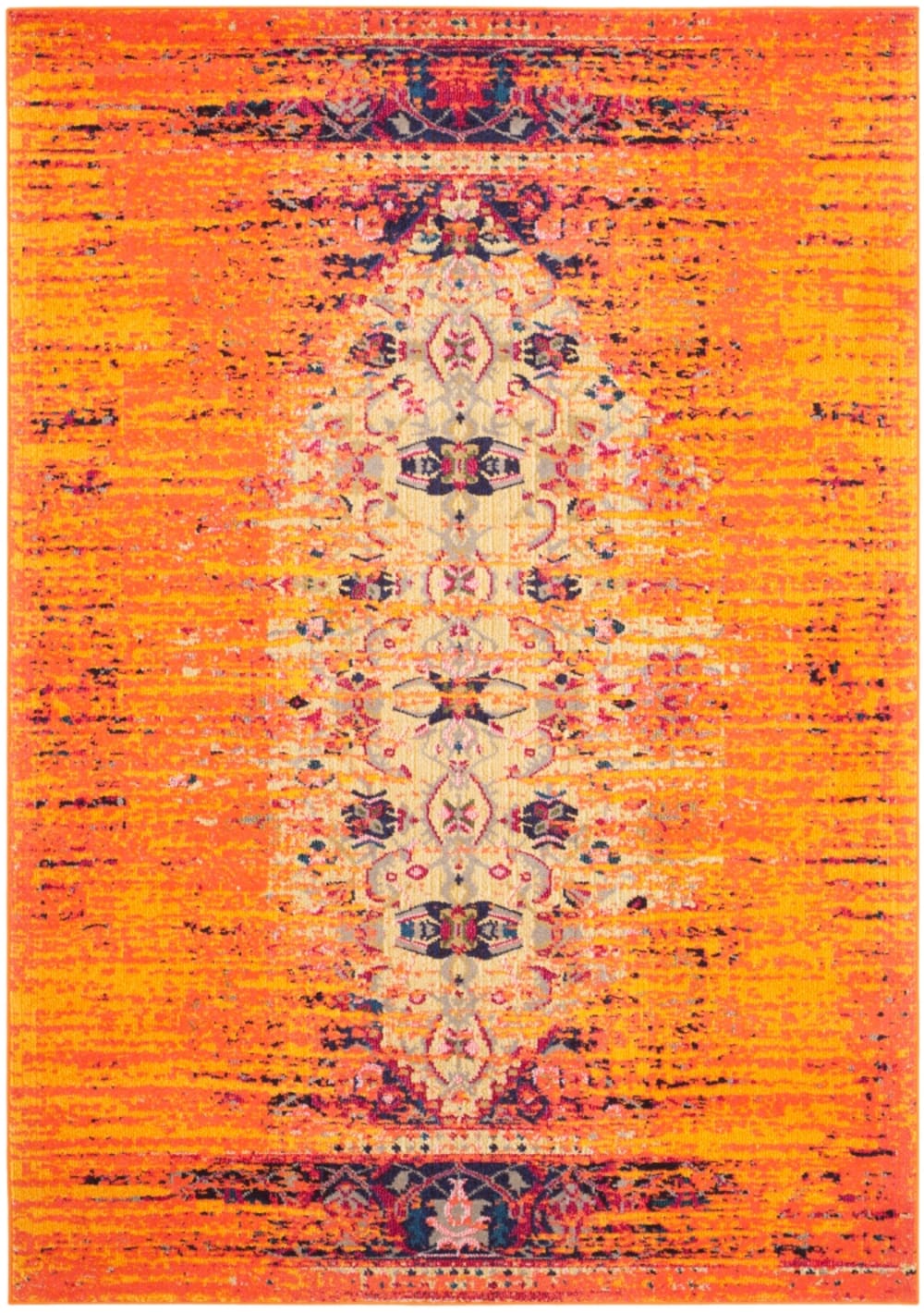Tapis bohème chic en polypropylène orange/multicolore, 201 x 279 cm