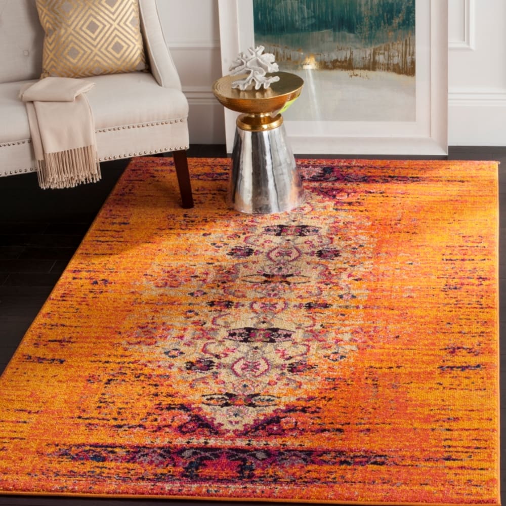 Tapis bohème chic en polypropylène orange/multicolore, 201 x 279 cm — vue 3
