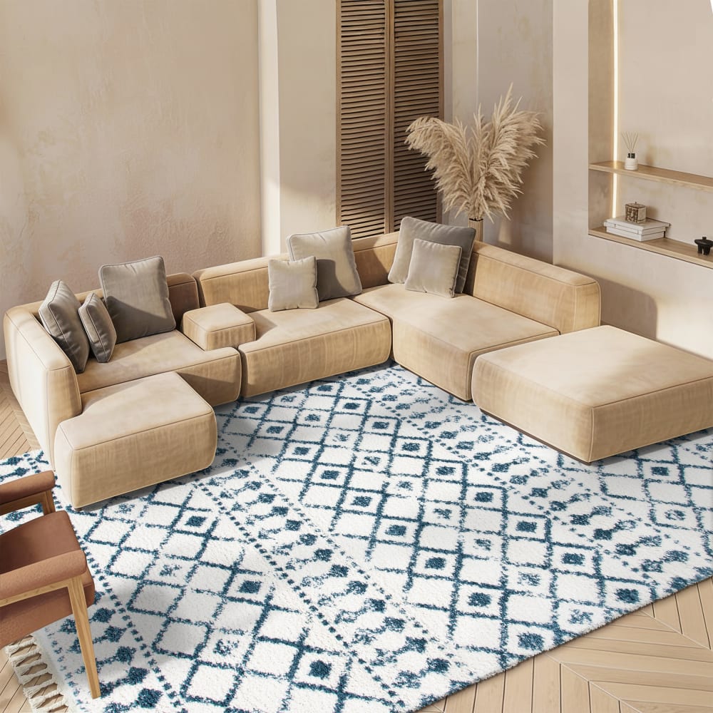 Tapis en polypropylène beige/bleu, 122 x 183 cm — vue 3