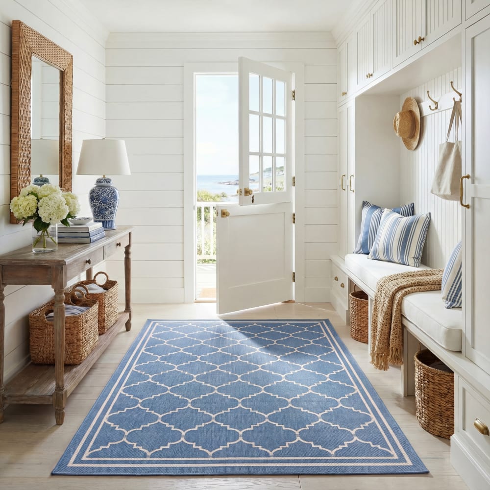 Tappeto traliccio in polipropilene blu/beige, 160 x 231 cm -
