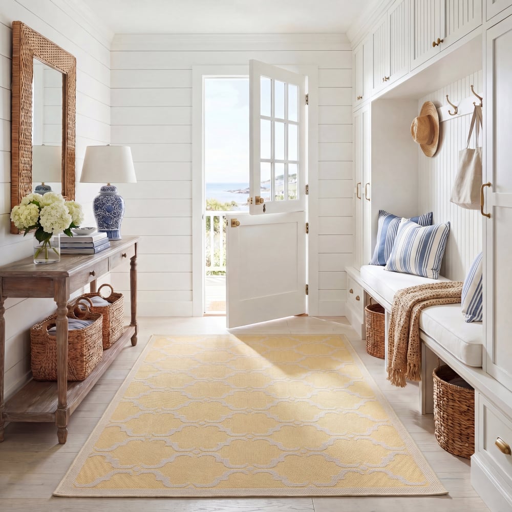 Safavieh Tapis treillis en polypropylène jaune/beige, 122 x 170 cm style classique chic - Pp - Polypropylène