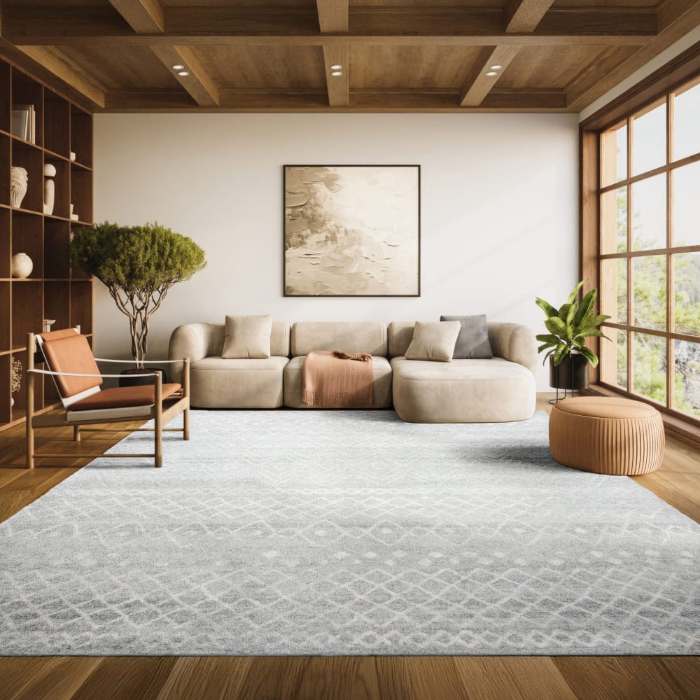Tapis bohémien en polypropylène argent/blanc, 122 x 183 cm — vue 3