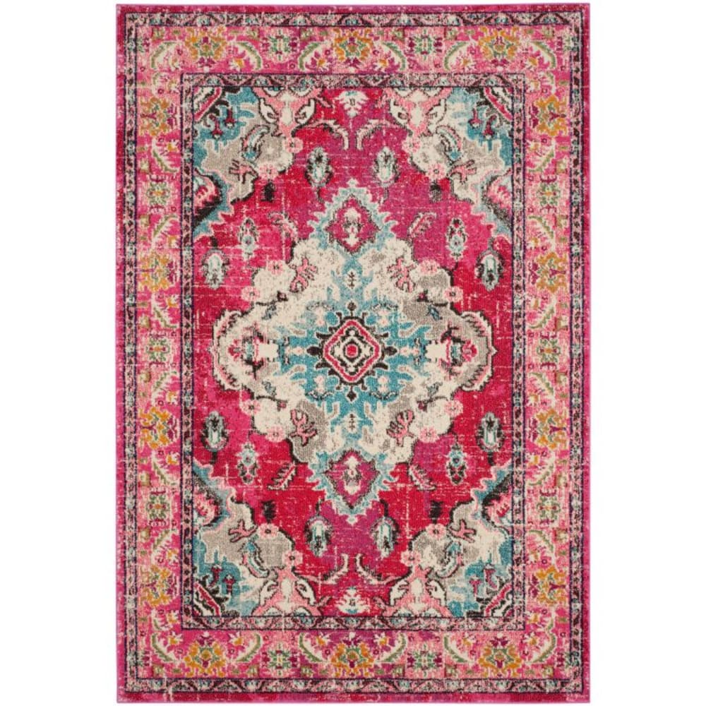 Tapis bohème chic en polypropylène rose/multicolore, 201 x 279 cm