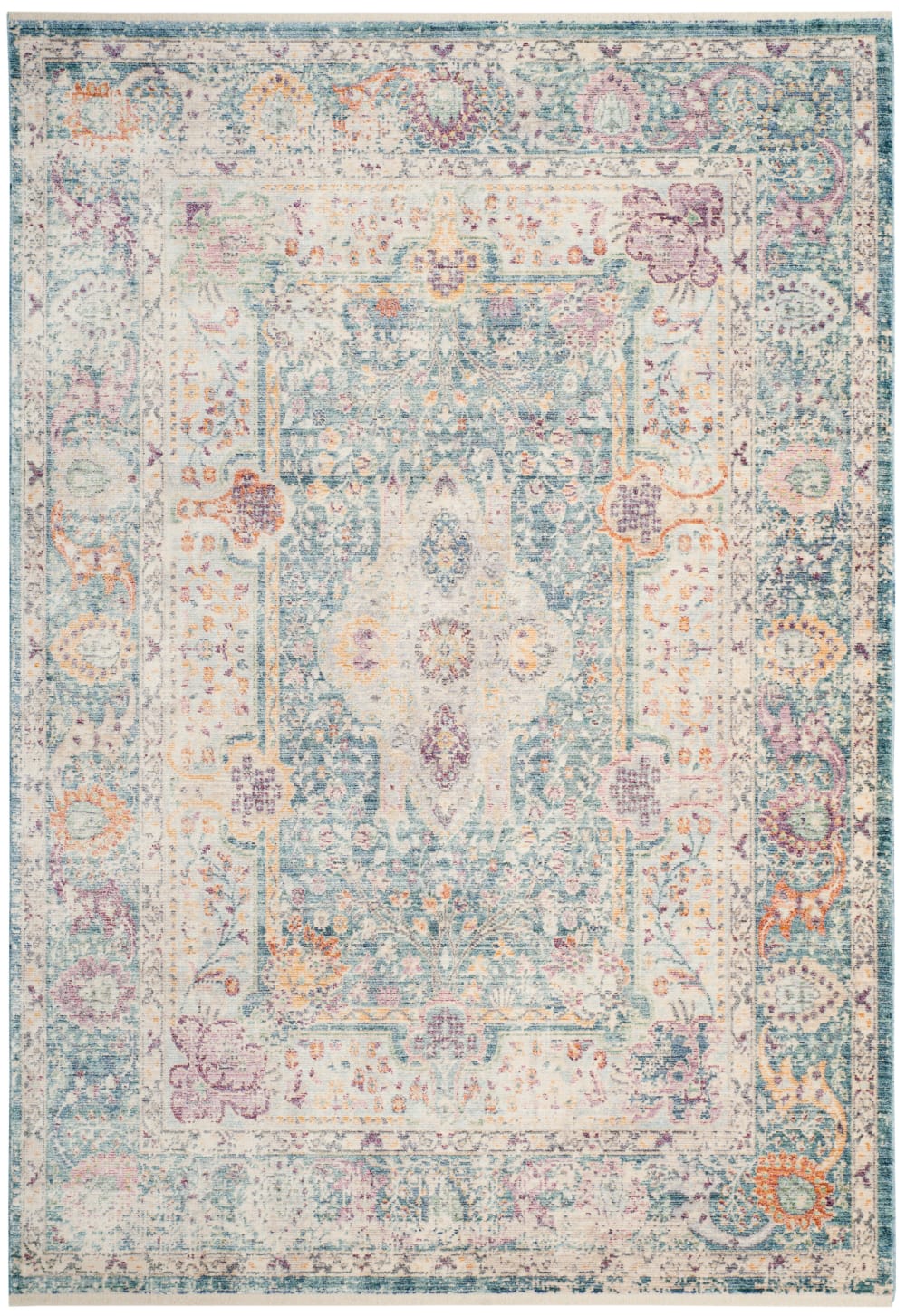 Tapis traditionnel en viscose bleu/beige, 183 x 274 cm