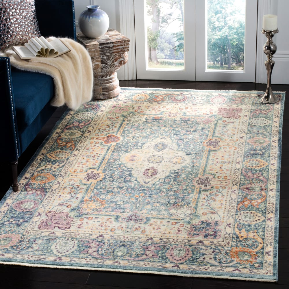 Tapis traditionnel en viscose bleu/beige, 183 x 274 cm — vue 3