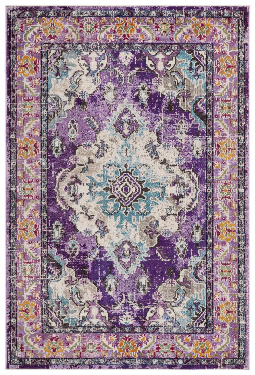 Tapis bohème chic en polypropylène violet/bleu, 201 x 279 cm
