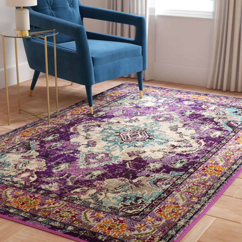 Tapis bohème chic en polypropylène violet/bleu, 201 x 279 cm — vue 3
