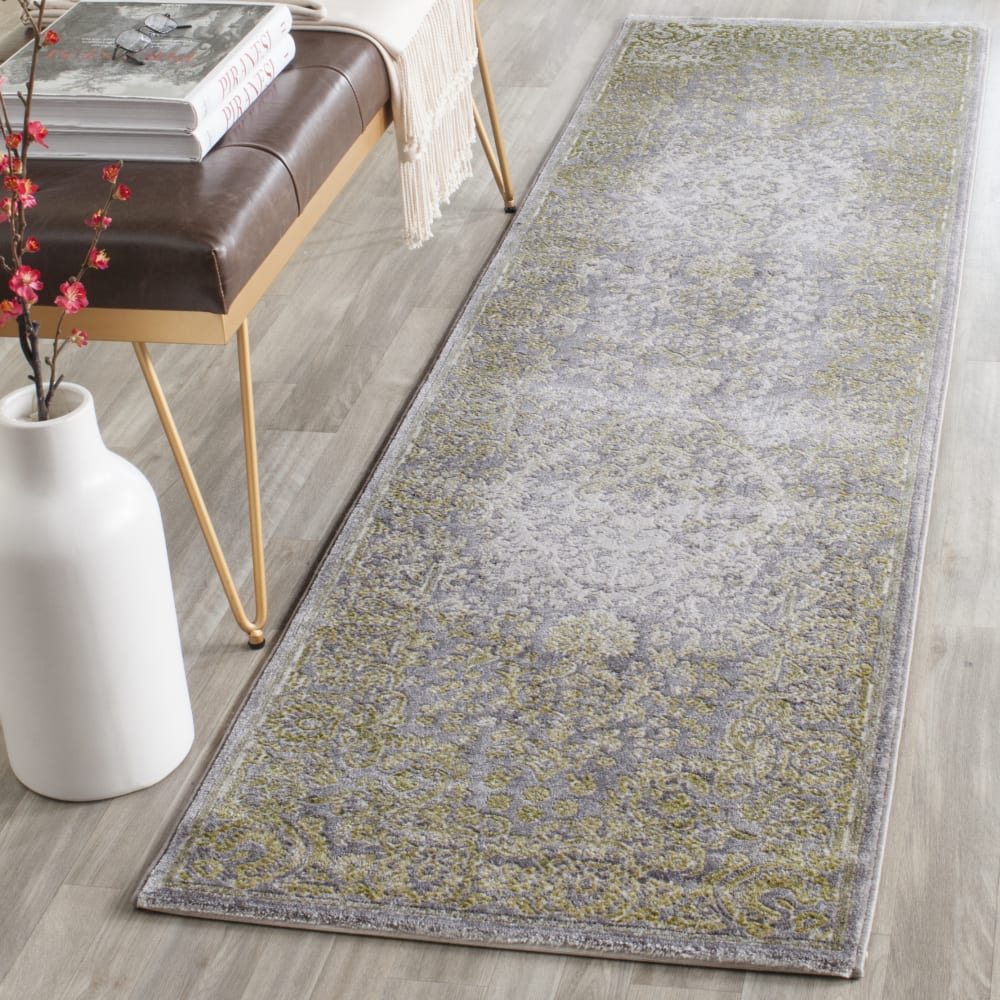 Tappeto glam in polipropilene grigio/verde, 66 x 244 cm -