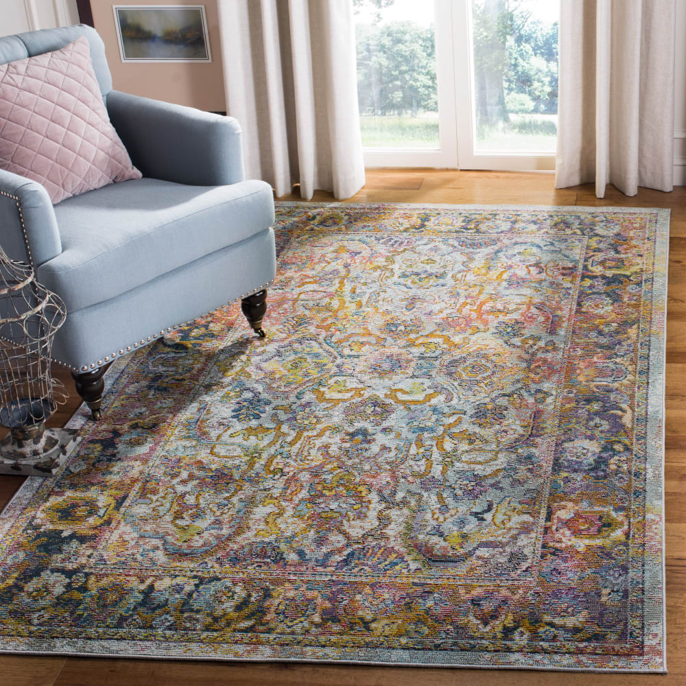 Safavieh Tapis de transition en polypropylène bleu/orange, 122 x 183 cm style vintage - Pp - Polypropylène