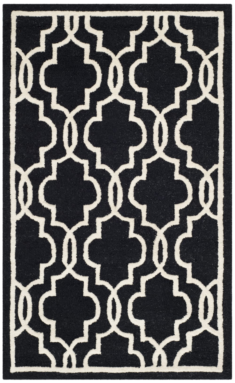 Tapis treillis en laine noir/blanc, 122 x 183 cm