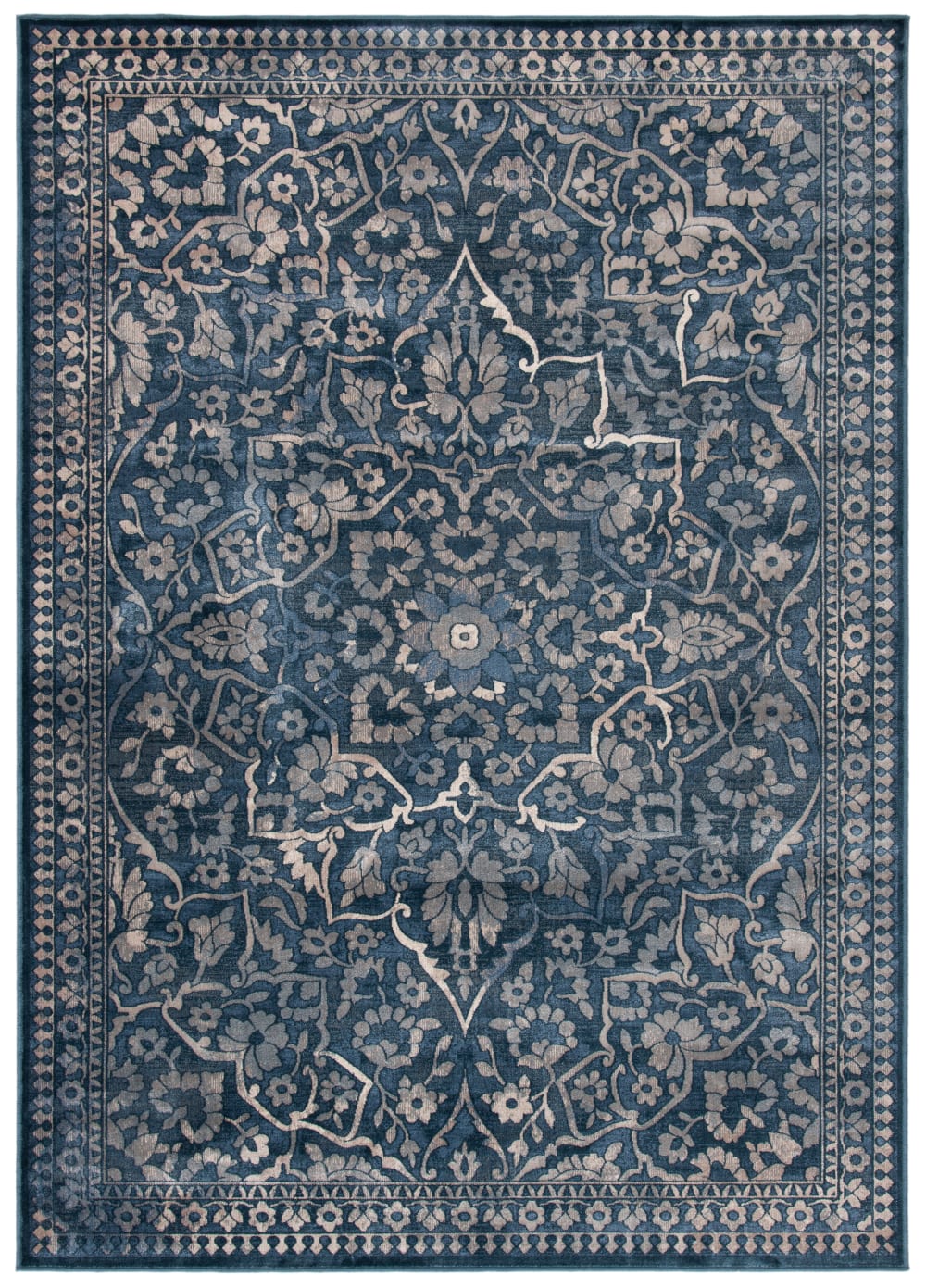 Tappeto tradizionale in viscosa blu/grigio, 160 x 229 cm - Modello Vintage - Viscosa