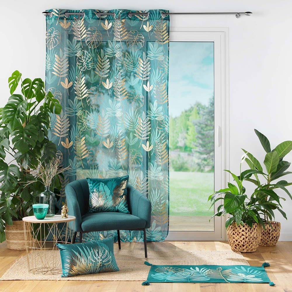 Voilage sable métallisé émeraude 140x240cm - Maisons du Monde