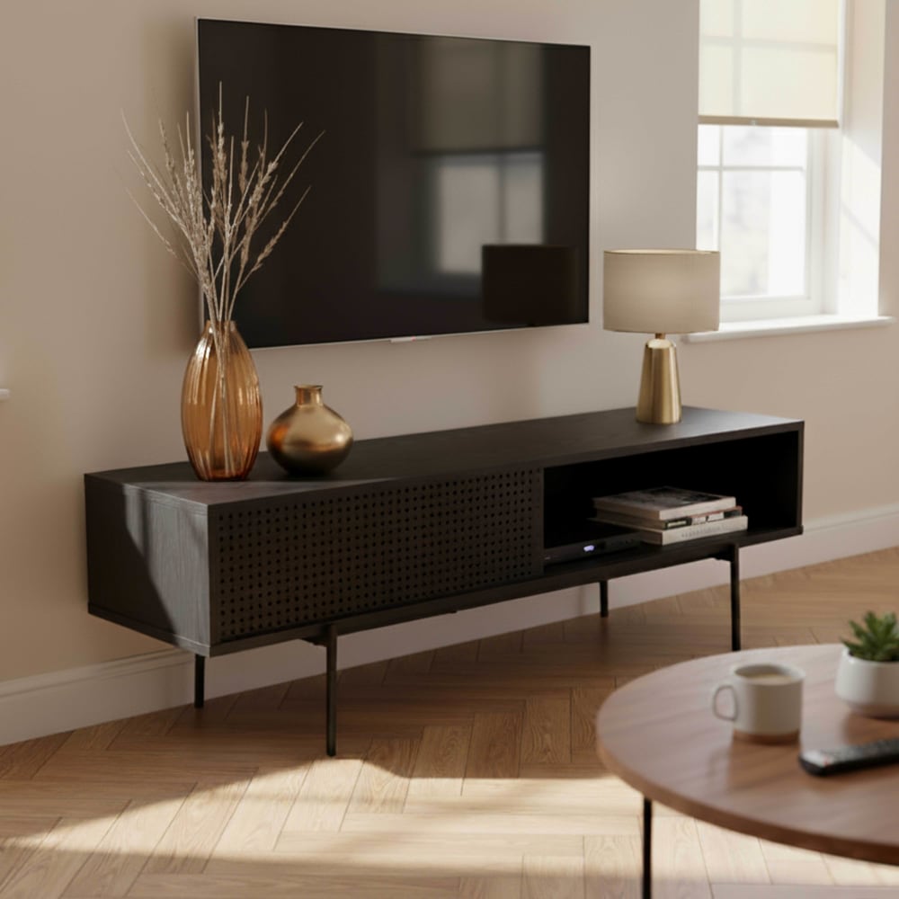 Meuble TV 140 cm style indus bois noir