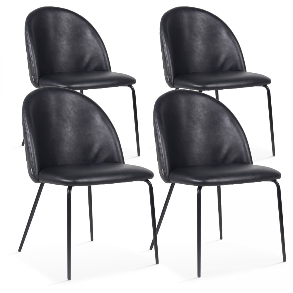 Oviala 4er-Set Stühle aus Kunstleder Schwarz Schwarz Stoff