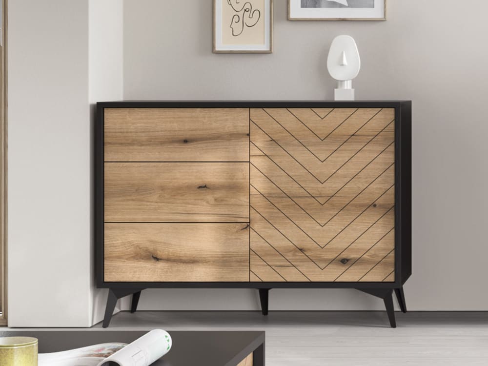 Buffet bas industriel 104 cm bois / noir