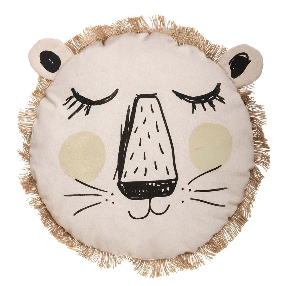 Decoratie - Coussin rond lion franges D38cm