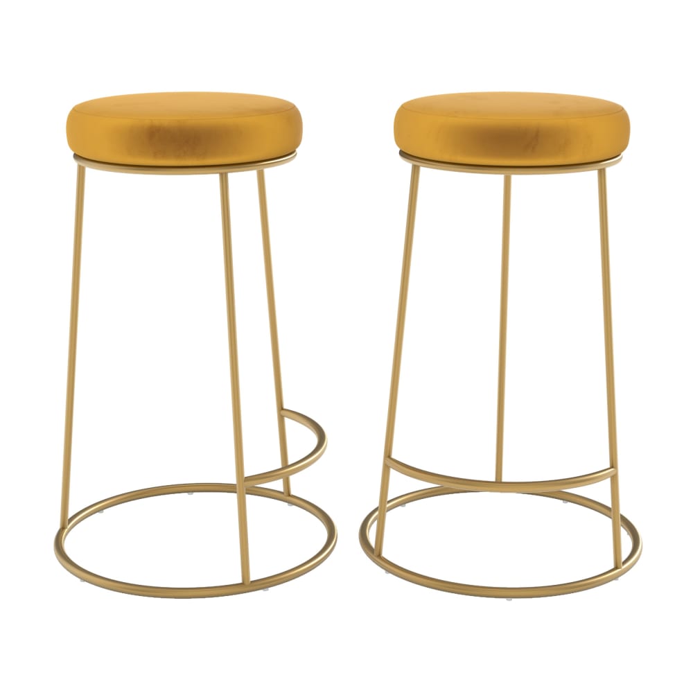 Maison Pavane Set mit 2 Hockern für eine Kücheninsel 63 cm in curryfarbenem Samt style classic chic Gelb Samt