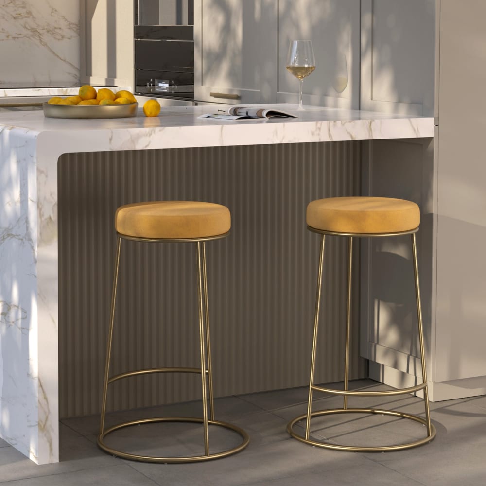 Set de 2 sillas para isla de cocina de terciopelo amarillo curry 63 cm - Maisons du Monde