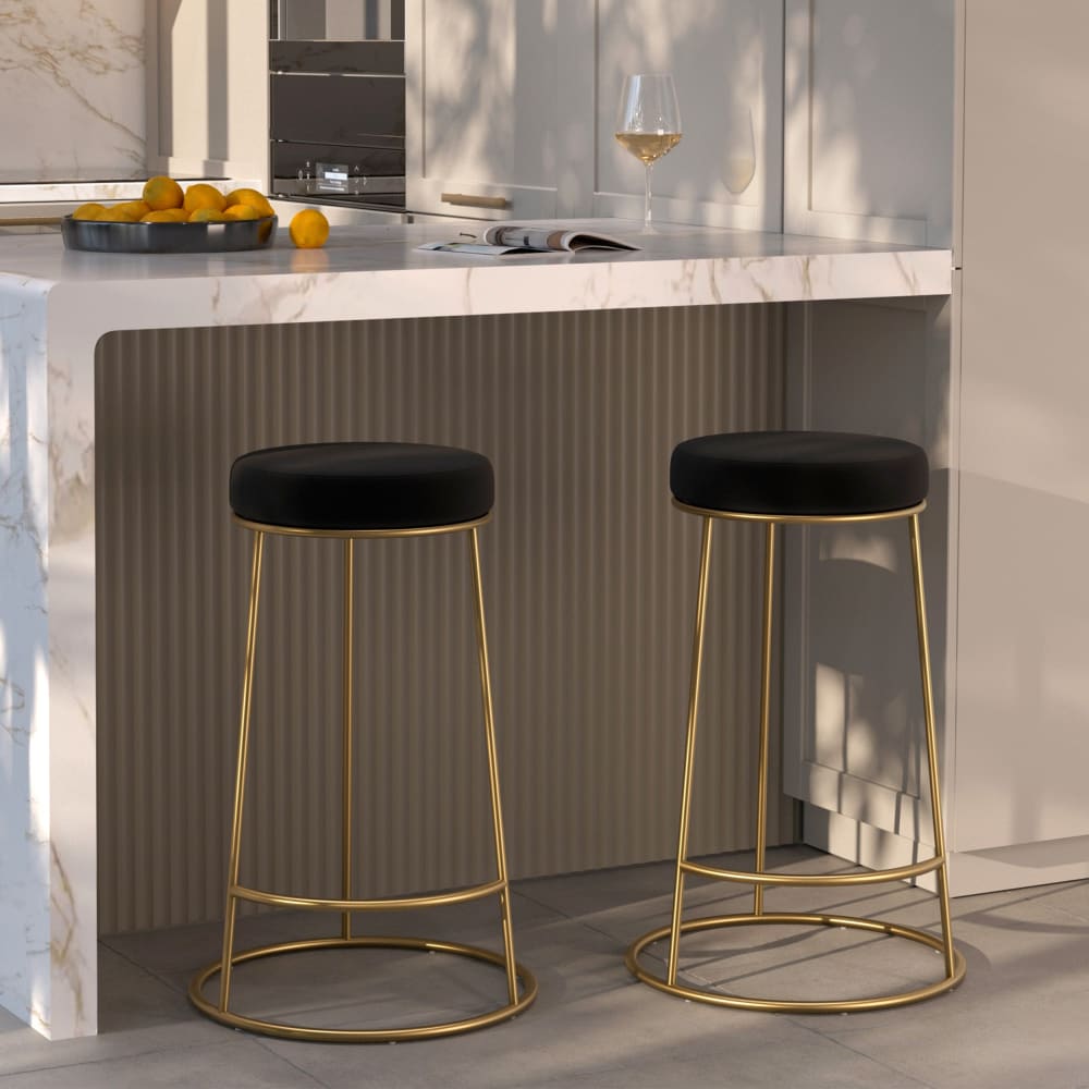 Lot de 2 tabourets pour îlot central 63 cm en velours noir