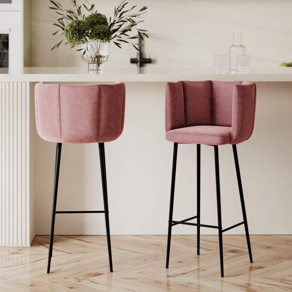 Set de 2 sillas de bar de terciopelo rosa