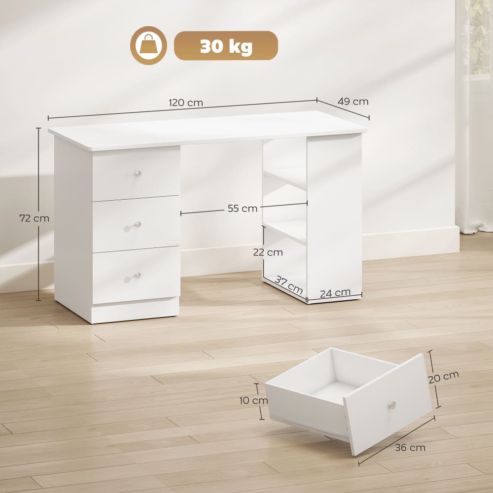Scrivania porta pc con cassettiera e ripiani bianca - Homcom