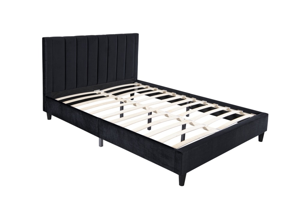 Lit 140x190 cm en velours noir - Maisons du Monde