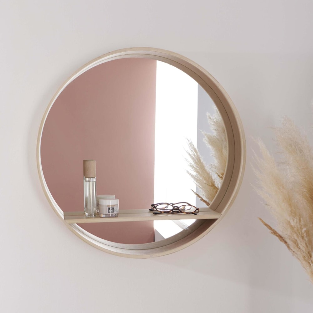 Miroir rond en chêne avec étagère d60cm - Maisons du Monde