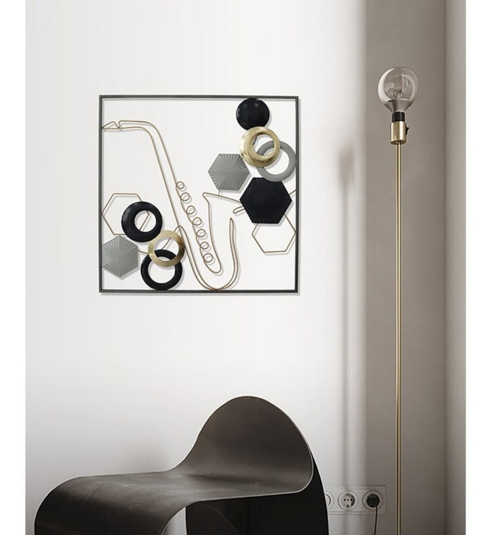 Décoration murale en métal saxophone doré 60x60x2 - Maisons du Monde
