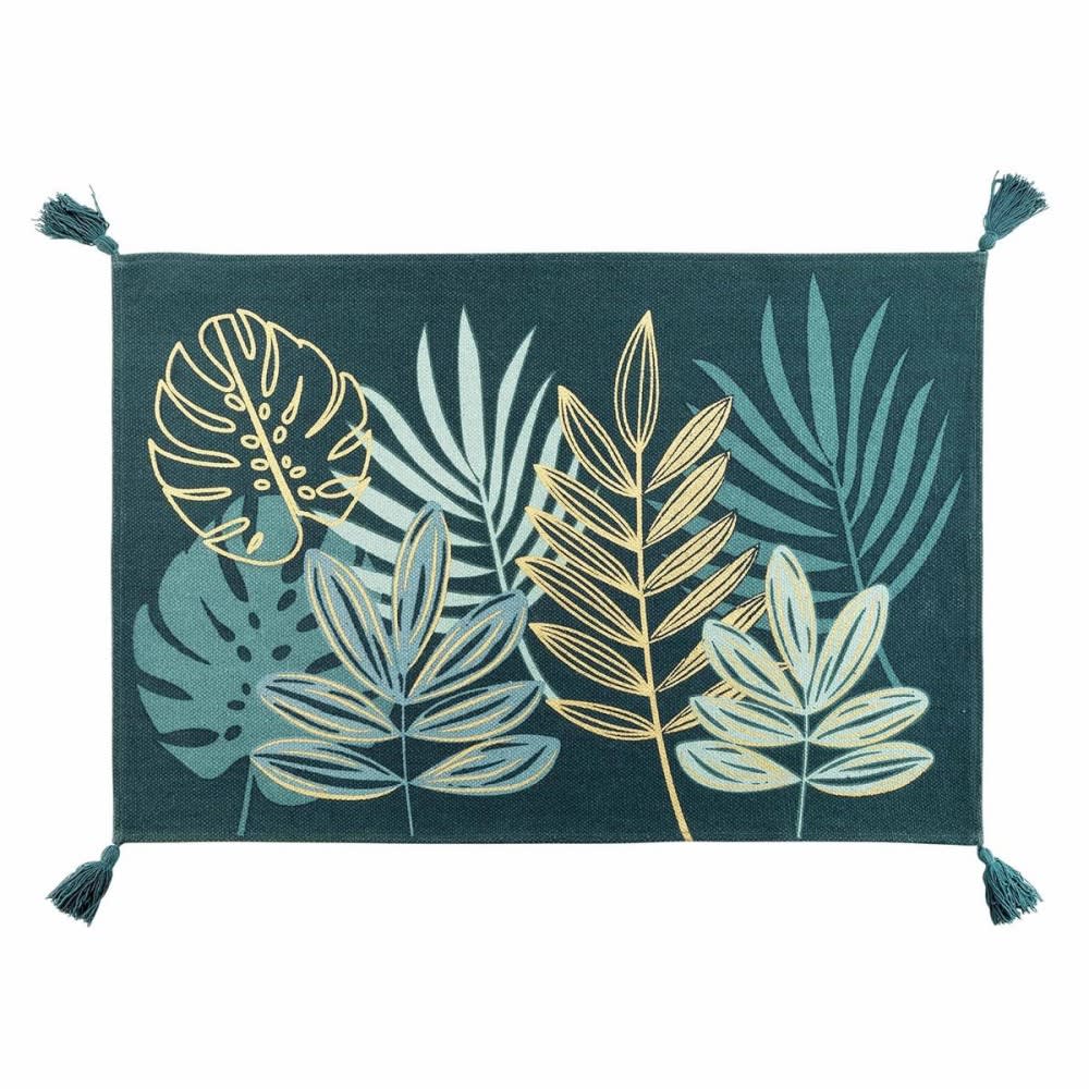 Tapis pompons métallisé émeraude 60x90cm