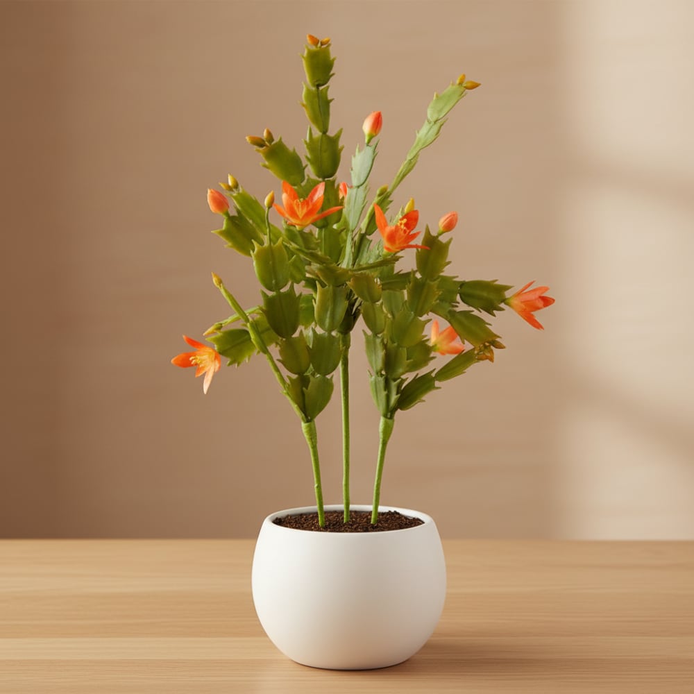 Piquet de schlumbergera artificielle verte et corail H42 - Maisons du Monde