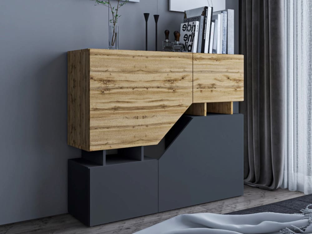 Buffet haut 4 portes 120 cm bois / gris - Maisons du Monde