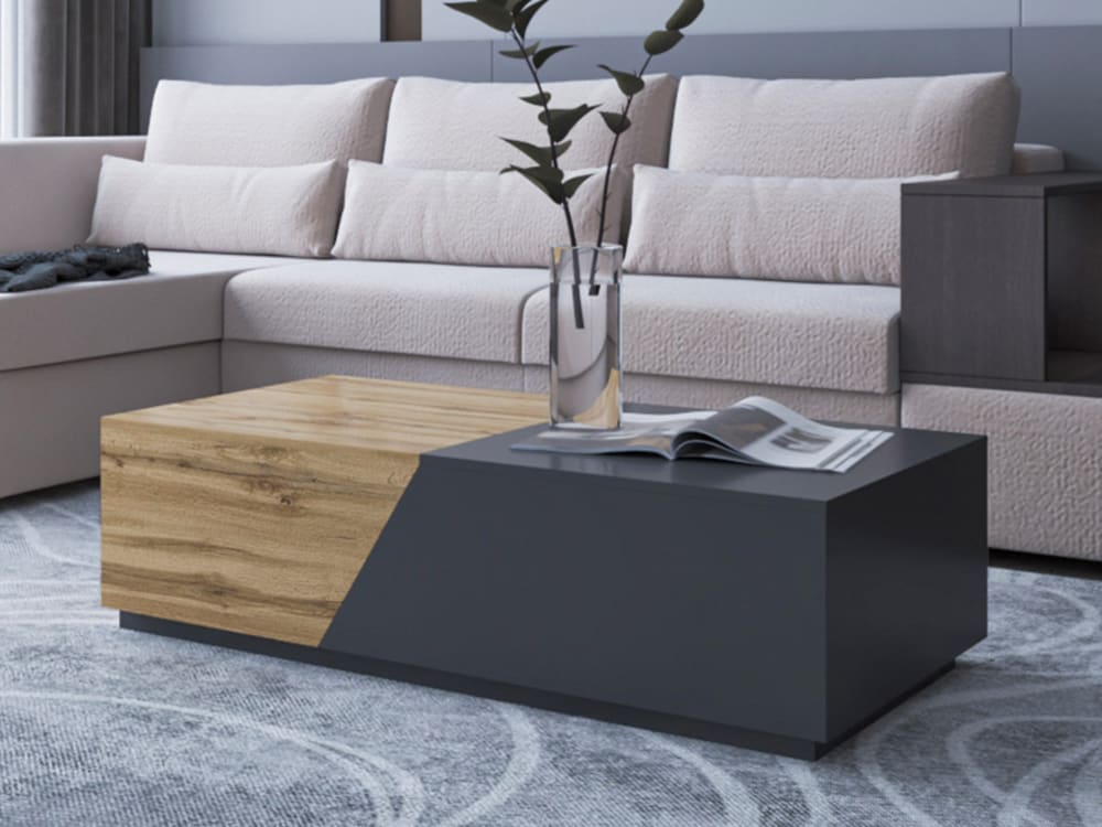 Table basse style industriel 124 cm bois / gris