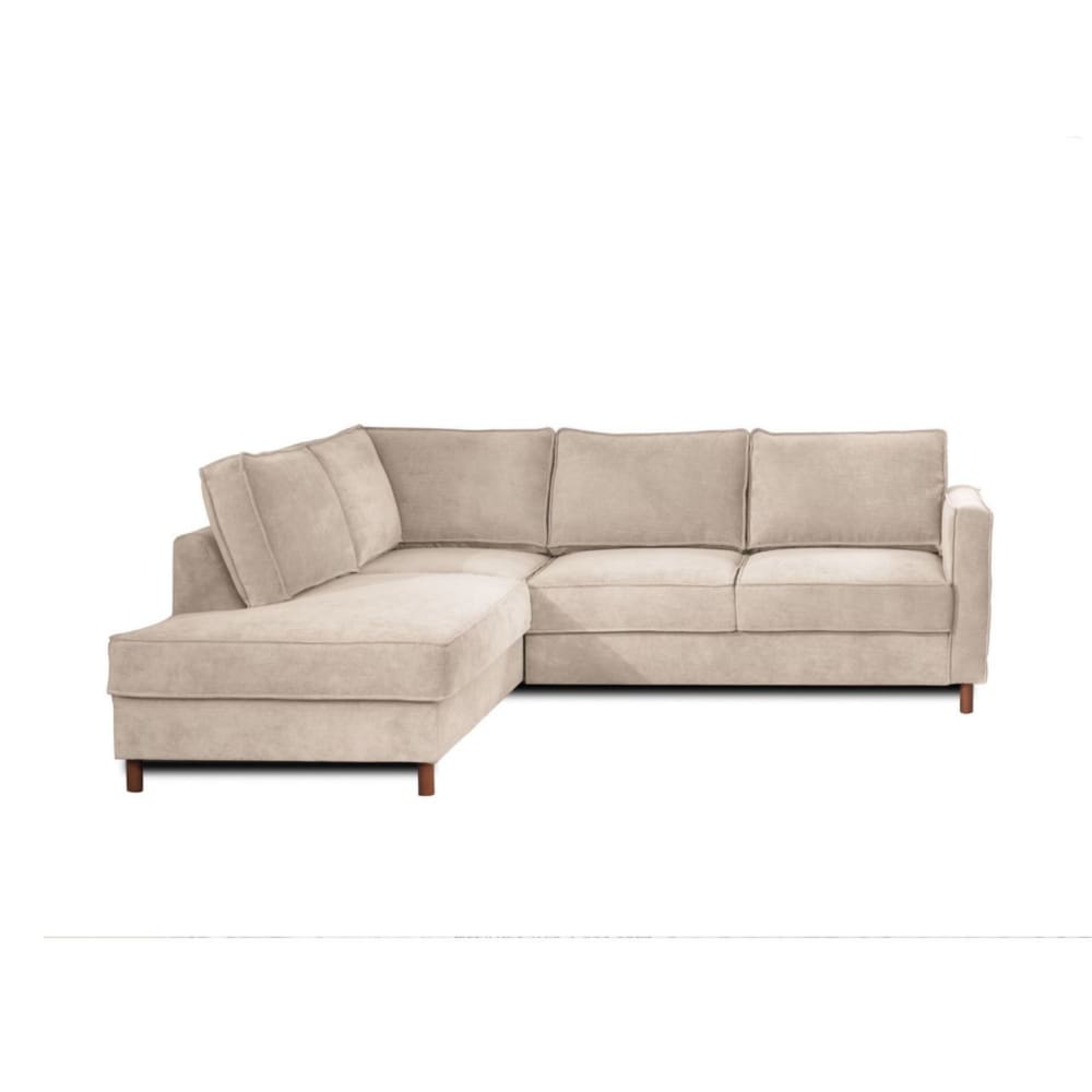 Canapé d'angle gauche convertible 5 places en velours côtelé beige