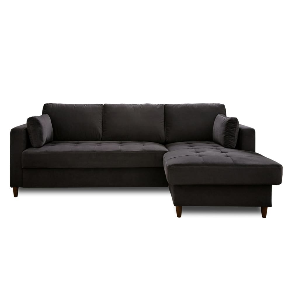Canapé d'angle droit convertible 4 places en velours gris foncé