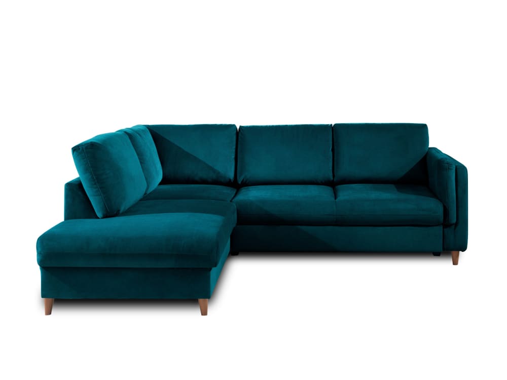 Canapé d'angle gauche convertible 5 places en velours bleu canard