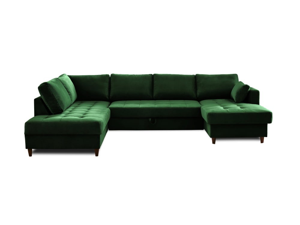 Canapé panoramique 7 places angle gauche en velours vert - Maisons du Monde