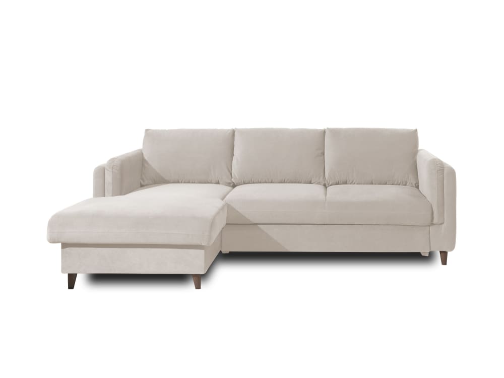 Canapé d'angle gauche convertible 4 places en velours beige