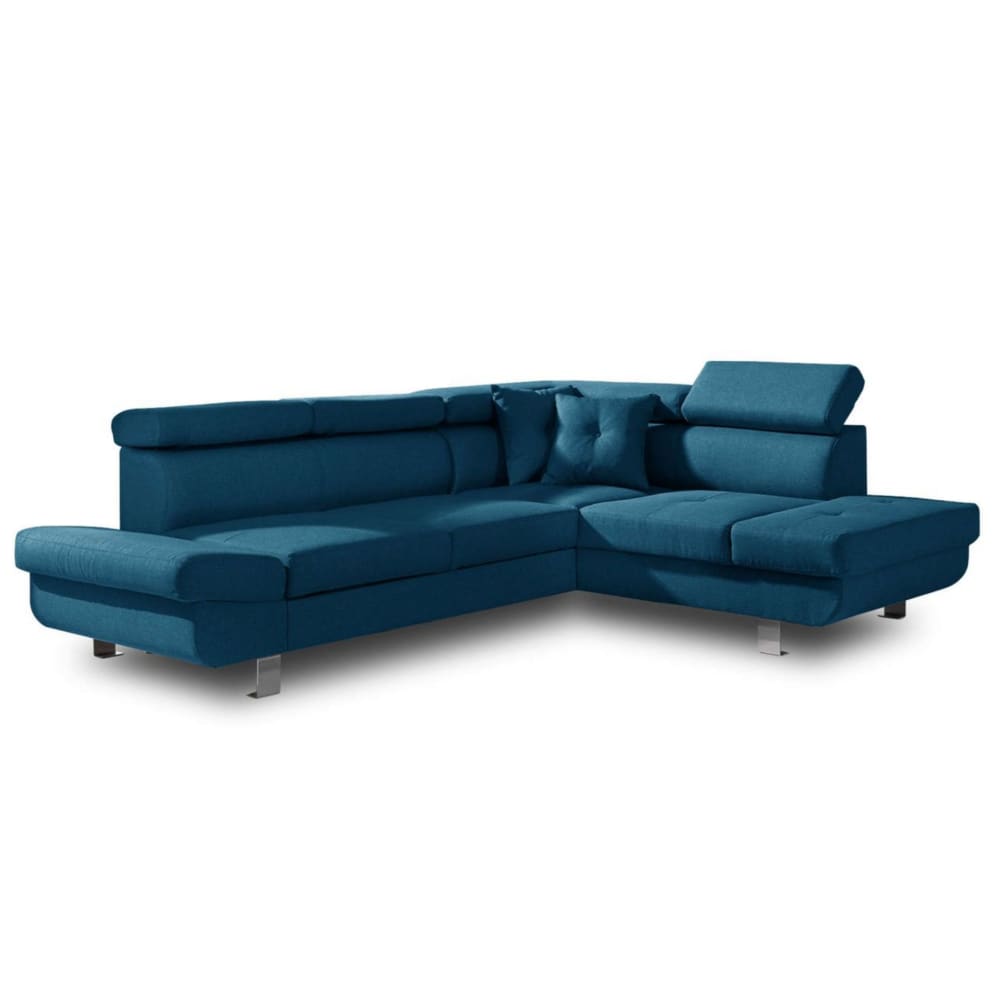 Canapé d'angle droit convertible 5 places en tissu bleu canard
